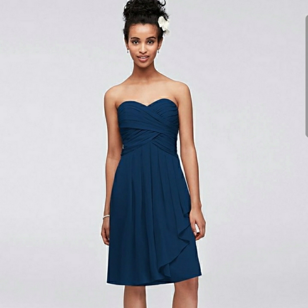 David's Bridal Crinkle Chiffon dress with Cascade